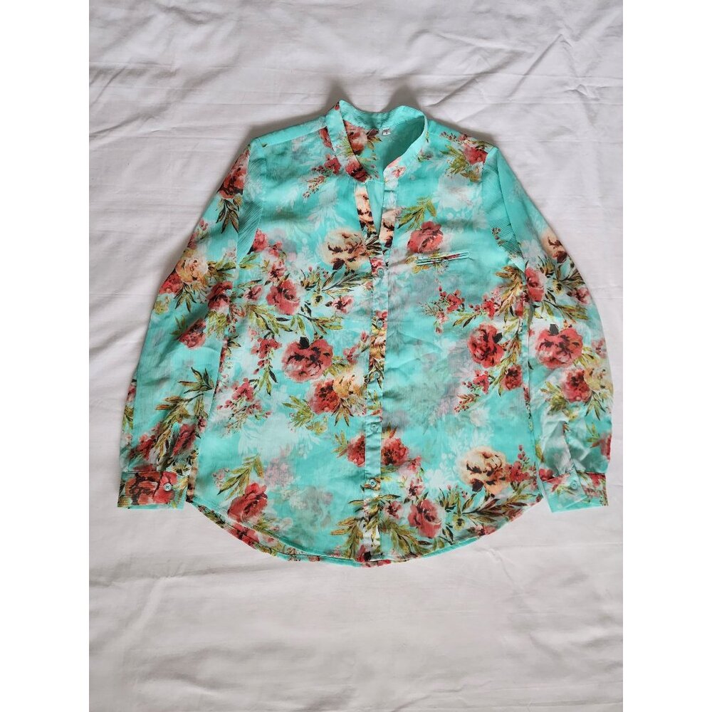 KUT From The Kloth Women's Blue‎ Floral Long Sleeve Chiffon Blouse Size Medium - Picture 4 of 10